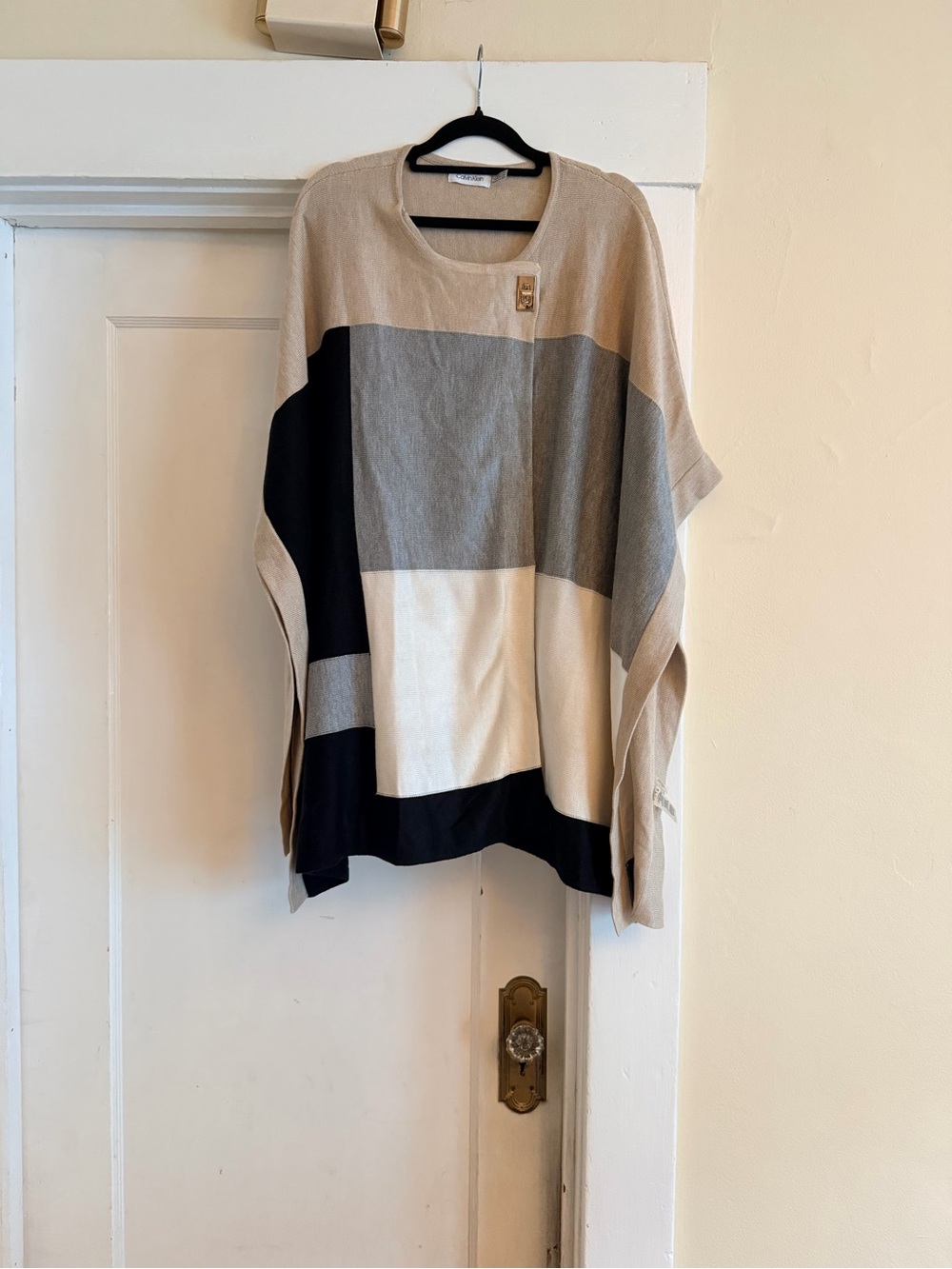 Calvin Klein Neutral Colorblock Poncho - Beige, Gray, Black, Cream